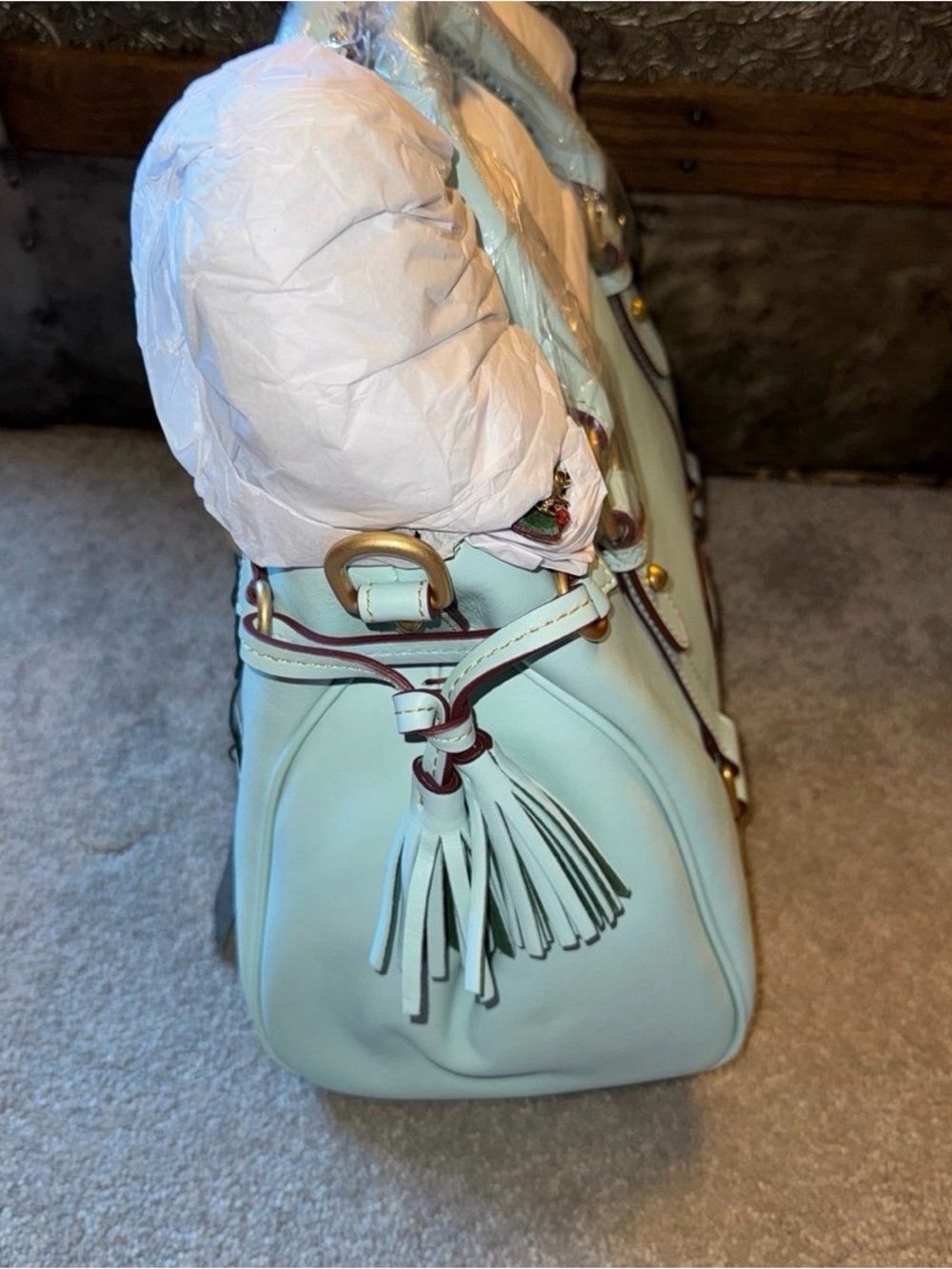 NWT Dooney& Bourke Florentine satchel in pale blue with strap - Picture 4 of 10